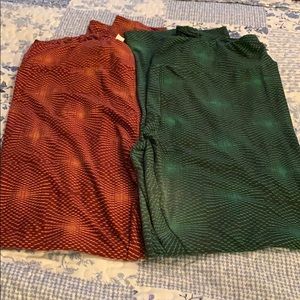 2 Pair Sunburst LulaRoe Leggings TC Green & Rust